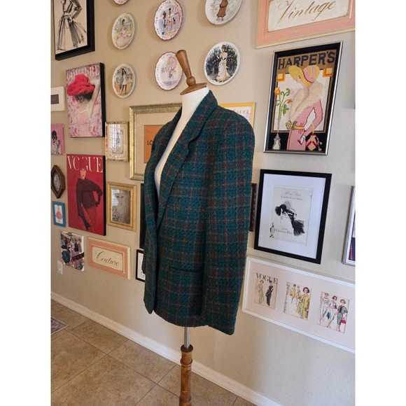 RUSS 80s Union Label Plaid Wool Blend Blazer Jacket Green Gold Button Women's‎ - Picture 5 of 7